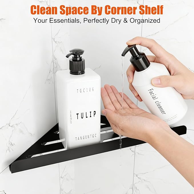 Fikoksol Shower Caddy, 4 Pack Bathroom Corner Shelf, Triangle Shelf Storage for Bathroom Shower, Black Metal Shower Shelf & Rustproof Wall Mounted Adheisve Shower Organizer Accessories and Essentials - Image 2