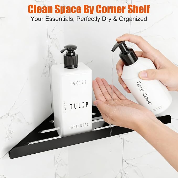Fikoksol Shower Caddy, 2 Pack Bathroom Corner Shelf, Triangle Shelf Storage for Bathroom Shower, Black Metal Shower Shelf & Rustproof Wall Mounted Adheisve Shower Organizer Accessories and Essentials - Image 2