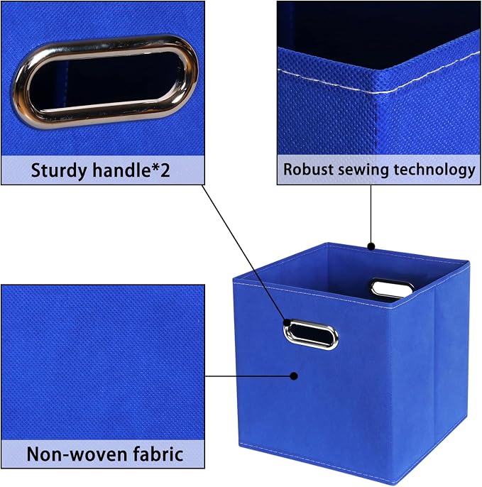 Dark Blue Fabric Storage Bins, Set of 3, 11x11x11, Foldable Cube Bins for Cloth or Accessory Storage - Image 7