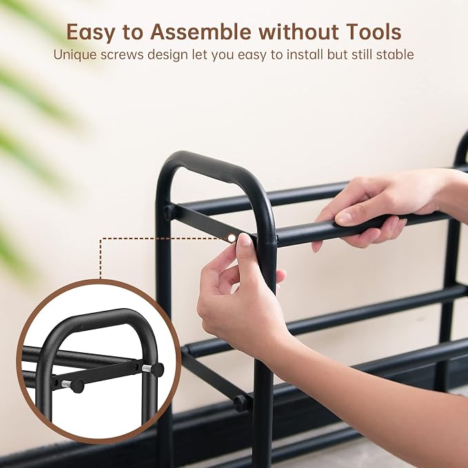 Gonfoam 3-Tier Expandable Shoe Rack,Adjustable Shoe Shelf Storage Organizer Heavy Duty Metal Free Standing Shoe Rack for Entryway Closet Doorway (Black) - Image 3