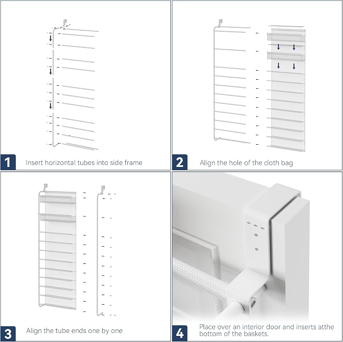Whitmor 27 Pair Over The Door Shoe Organizer, 11 Tier Hanging Shoe Organizer, Heavy Duty Metal & Mesh Shoe Holder, Hanging Shoe Rack for Closet Organizer & Storage,74.8"L x 21.7"W x 7.5"H, White - Image 5