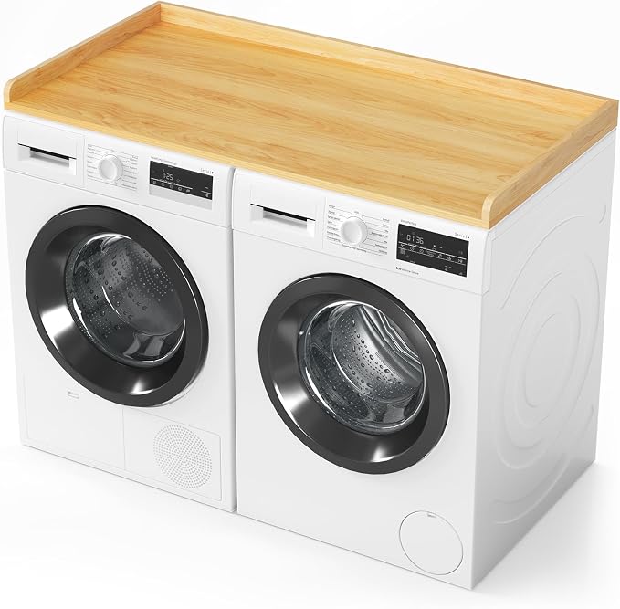 SpaceAid Washer Dryer Countertop, Laundry Wood Shelf Topper with Edge, 54" Width x 27.5" Depth Cover Guard Organizer for Washer and Dryer Laundry Hamper Counter Storage Organization (Maple Wood) by SpaceAid