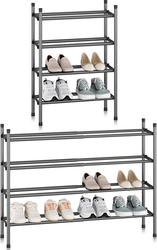 STORAGE MANIAC Expandable Shoe Rack, 16 Pairs Stackable Small Shoe Rack, Metal Adjustable Shoes Organizer for Closet, Entryway, Hallway, Garage, Front Door, Shoes Shelves, Black 4 Tier by STORAGEMANIAC