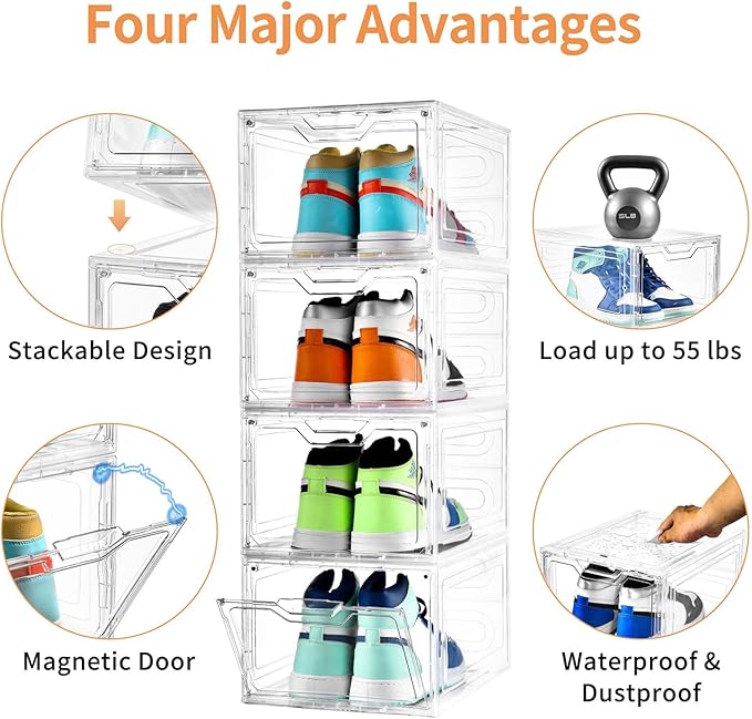 10 Pack Large Shoe Boxes Clear Plastic Stackable,Shoe Storage Organizer with Lids,Shoe Rack for Closet,Shoe Organizer and Shoe Containers for Sneaker Storage, Shoe Display Case Fit up to US Size 13 - Image 4