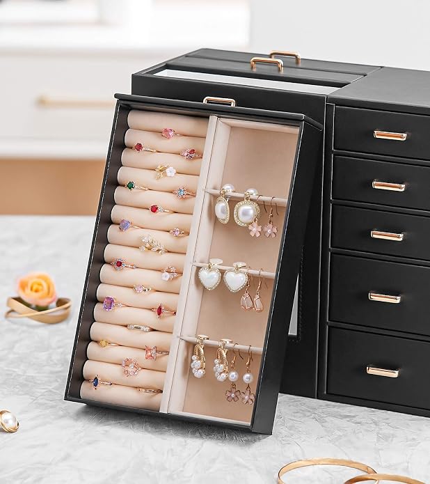 Homde Large Jewelry Box/Organizer/Case with Glass Window, Drawers for Necklaces Earrings Rings Bracelets Watches Gift for Women Girls - Image 9
