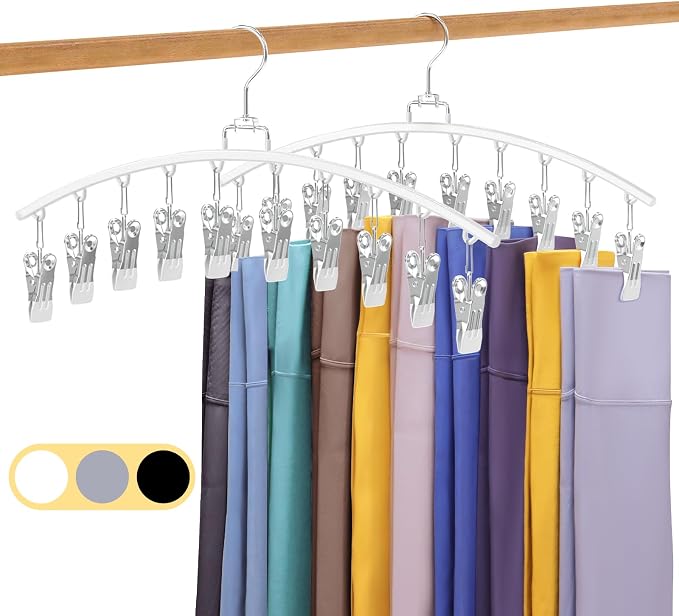 2 Pack Legging Organizer for Closet 360° Swivel, Space Saving Metal Gym Clothes Hangers w/20 Clips Holds 20 Leggings, Closet Organizers and Storage, Room Organization Essentials, White by Unknown