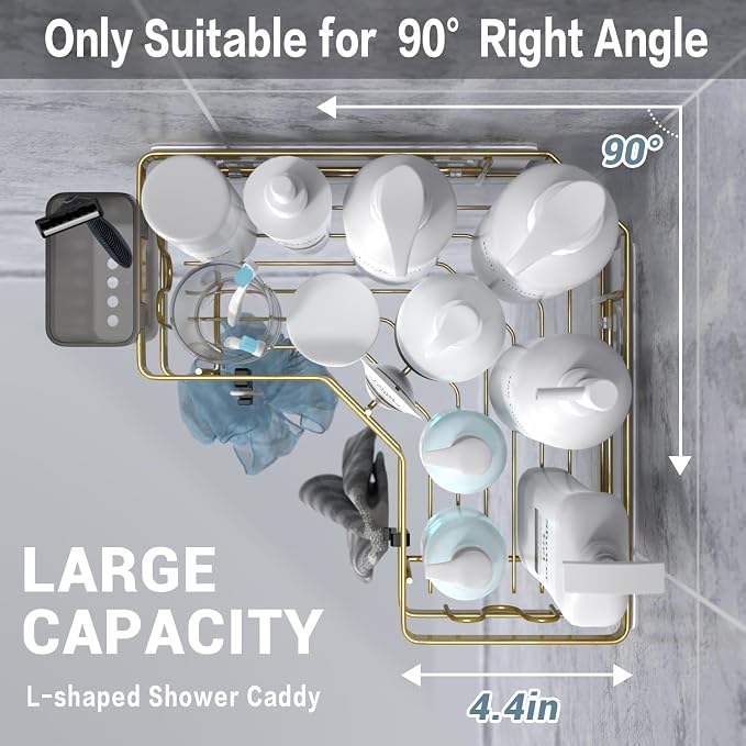 AKTECKE Corner Shower Caddy Organizer Shelf: 2Pack Adhesive Shower Rack, No Drilling Stainless Steel Shower Storage Shelves for Bathroom Kitchen (Gold) - Image 3