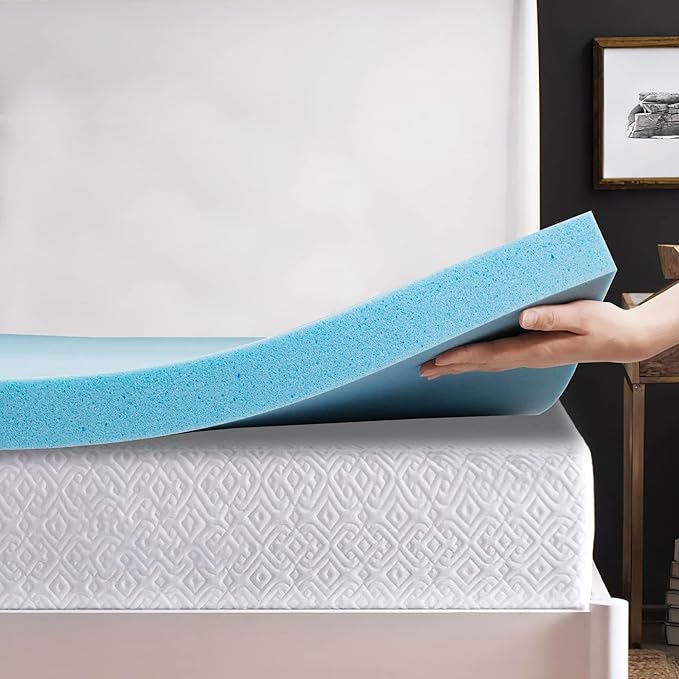 Zayton, 1-Inch Gel Memory Foam Mattress Topper, CertiPUR-US Certified for Superior Comfort and Support, Full, Blue