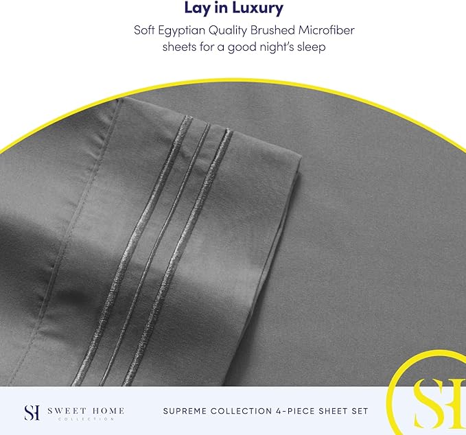 King Size Sheets - Breathable Luxury Bed Sheets with Full Elastic & Secure Corner Straps Built In - 1800 Supreme Collection Extra Soft Deep Pocket Bedding Set, Sheet Set, King, Gray