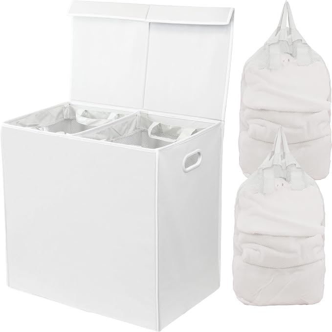 Simple Houseware Double Laundry Hamper with Lid and Removable Bags, White by SimpleHouseware