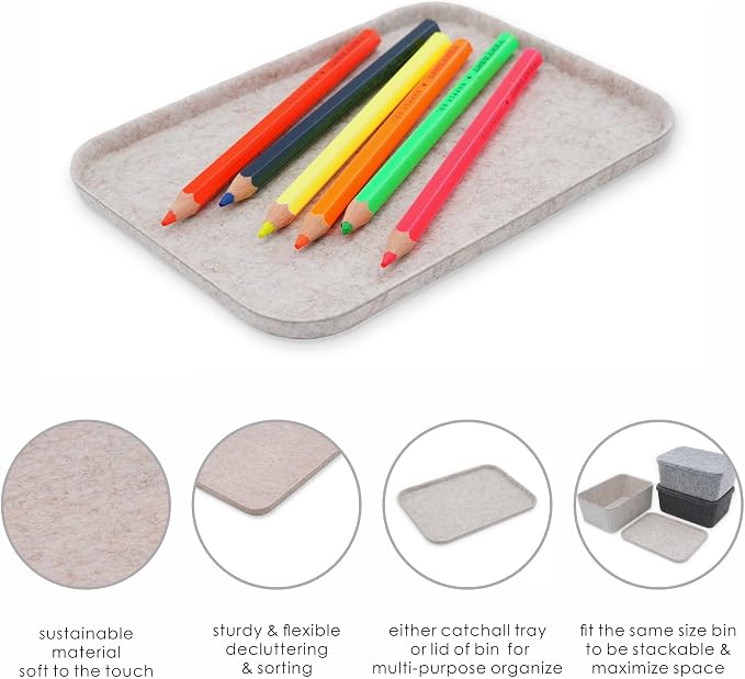 Welaxy Felt tray Lid for Storage Bins Drawer Organizer bin cap of box catchall entryway holder sleek minimalist lifestyle (Oatmeal Lid, S) - Image 5