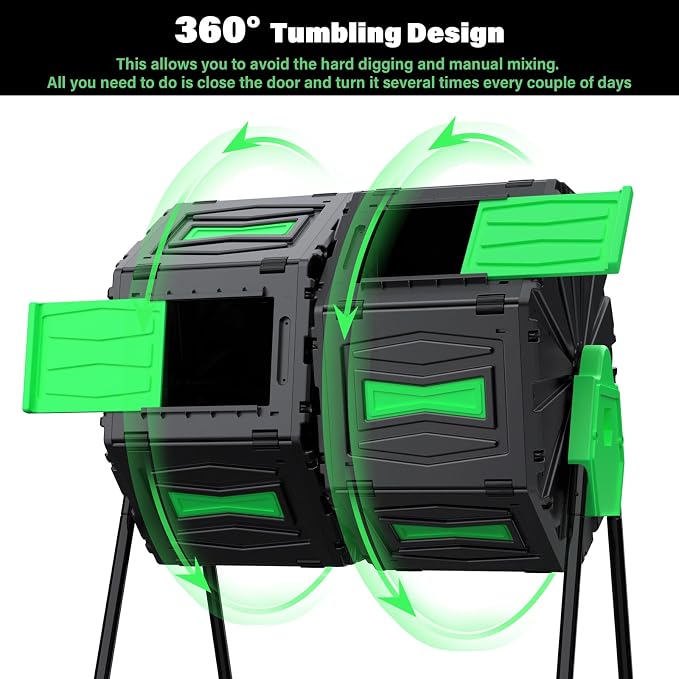 Compost Tumbler, Easy Assemble & Efficient Outdoor Compost Bin, 45 Gallon/170 Liter Large Dual Chamber Rotating Composter for Garden, Kitchen, and Yard Waste, Green Door - Image 5