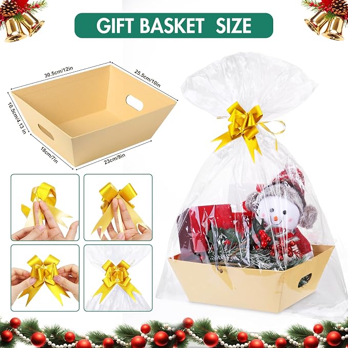 AFOROEOA 20PACK Baskets for Gifts Empty, 10x12”Thick Kraft Gift Basket with 20 Bows 20 Bags Empty Gift Baskets for Christmas, Valentine’s Day, Easter, Birthdays, Snacks, Farmers Market - Image 2