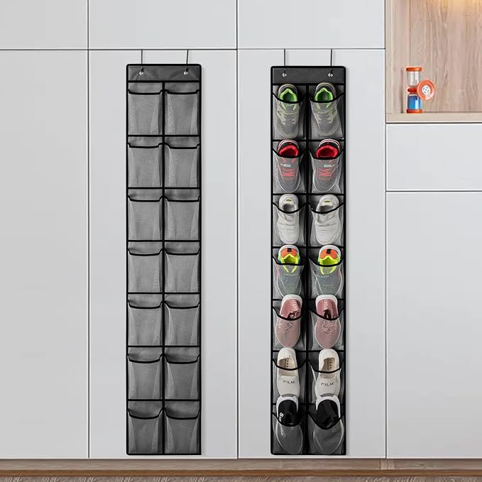 KEEPJOY Over the Door Shoe Organizer, Hanging Shoe Organizer with 4 Hooks,Door Shoe Holder with 14 Mesh Deep Pockets Closet Door Shoe Storage Bag (Grey-2Pack) - Image 5