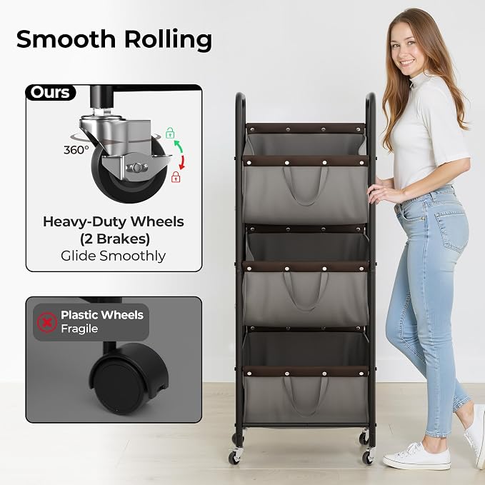 GRANNY SAYS 3 Tier Laundry Sorter, Laundry Hamper with Wheels, Laundry Room Organization and Storage, 3 Section Rolling Laundry Cart for Dorm, Bathroom, Bedroom, Closet, Grey - Image 4