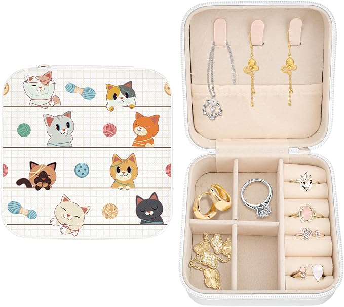 Cute Cat Travel Jewelry Organizer Cute Mini Jewelry Travel Case Small Jewellery Box Case Portable Earring Ring Storage Box Bracelet Organizer Christmas Birthday Gift for Mom Wife Daughter by Unknown