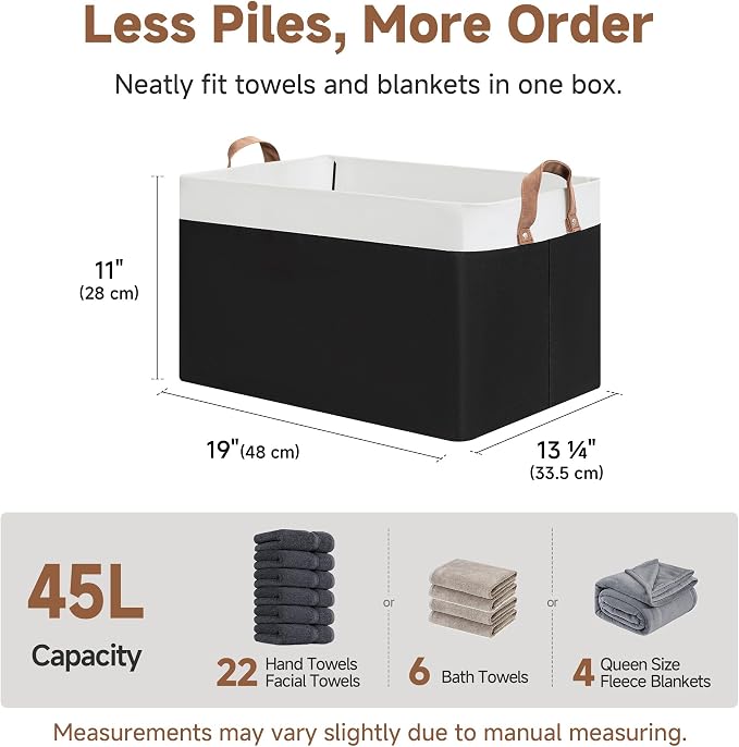 StorageWorks Storage Bins, Fabric Storage Bins for Shelves, Extra Large Storage Baskets with Metal Frame, Closet Baskets and Bins with Handles, Jumbo, Black and White, 2-Pack - Image 6