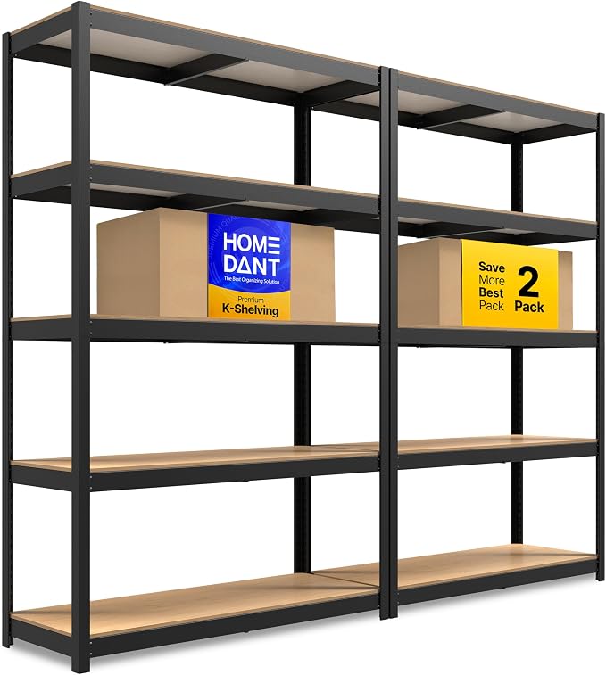 HOMEDANT House 48.1" W 5 Tier Heavy Duty Garage Shelving Adjustable Metal Rack Storage Shelves Standing Shelf Unit Organizers Industrial Warehouse Basement Black 2Pack by TheBestOrganizingSolution