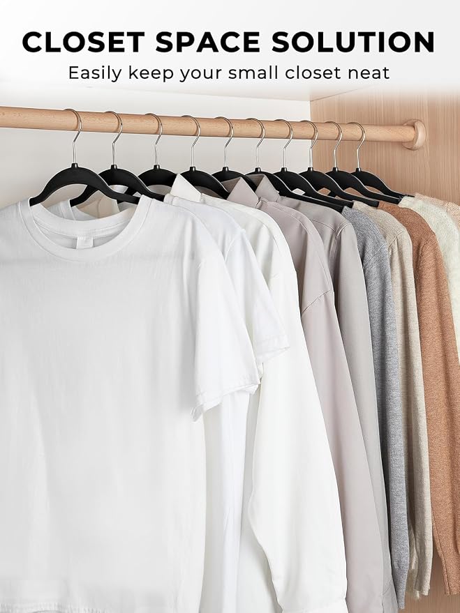 Smarter Plastic Hangers 200 Pack - Thin Hangers Non-Velvet with 360° Swivel Chrome Hook & Notches, Sweater Hanger No Shoulder Bump - Ideal for Dresses, Coats, Shirt, Jacket, Sweater - Black - Image 7