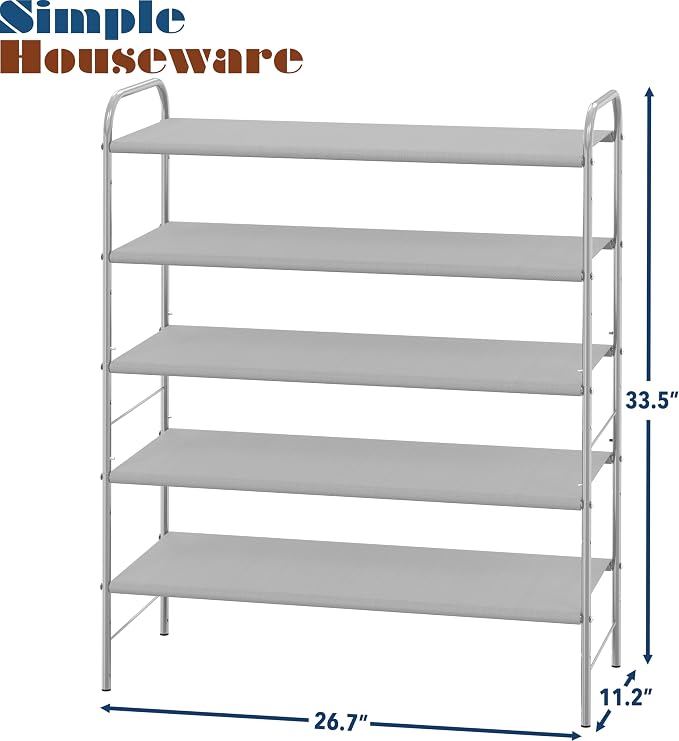 Simple Houseware 5-Tier Shoe Rack Storage Organizer, Grey - Image 3