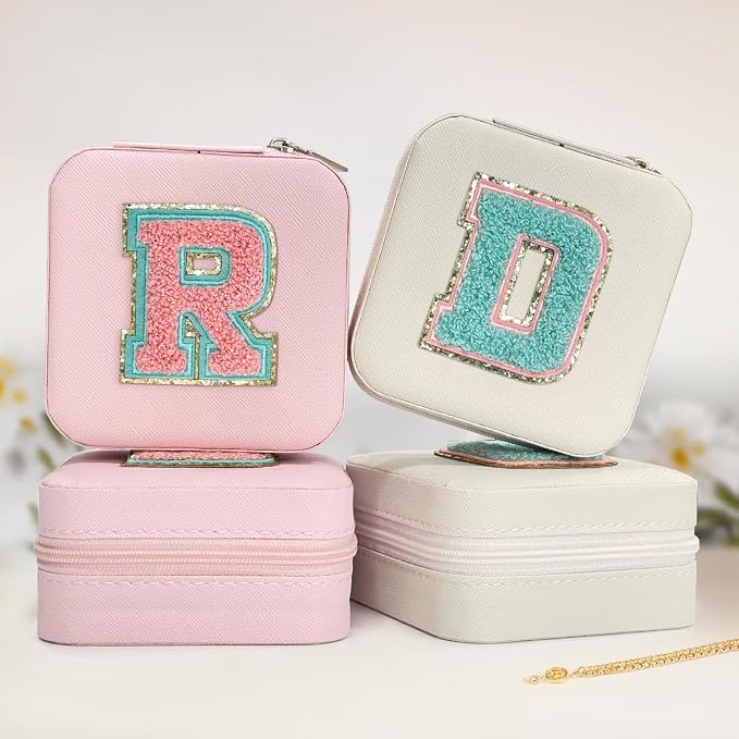 SANDJEST Personalized Jewelry Box, Pink Travel Jewelry Box with Initial R, Small Monogrammed Jewelry Case Organizer for Girls Women Teen Kids, Mini Travel Essentials Gifts for Birthday Christmas - Image 4