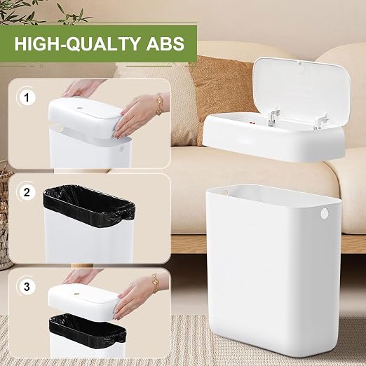 funest Trash Can with Lid, 3 Gallons/10.3 Qt Garbage Can with Press Top, Small Trash Can Dog Proof, Plastic Trash Bin, Waste Basket for Rv Bathroom Kitchen Bedroom Office White - Image 6