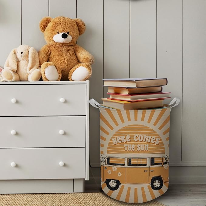 Here Comes the Sun Laundry Basket, 70s Retro Boho Sunshine Waterproof Collapsible Laundry Hamper Dirty Clothes Storage Toy Bin Organizer for Bathroom Bedroom Nursery Kids Room - Image 4