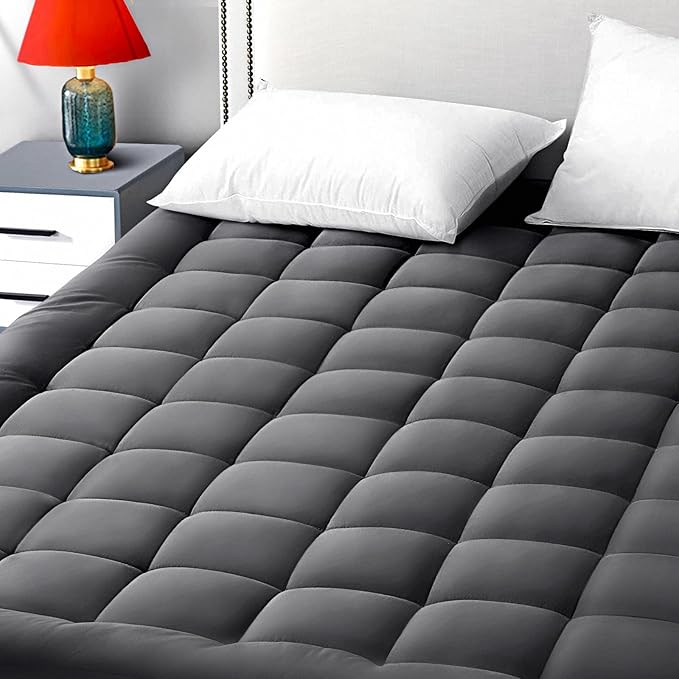EASELAND California King Mattress Pad Pillow Top Mattress Cover Quilted Fitted Mattress Protector Long Cotton Top 8-21" Deep Pocket Cooling Mattress Topper (72x84 Inches, Dark Grey)