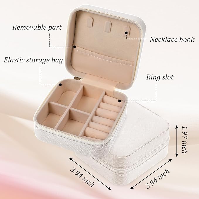 6 Pack White Travel Jewelry Case, PU Leather Mini Jewelry Organizer Box, Portable Earring Storage Box for Women, Girls, Bridesmaid Gifts(3.94 x 3.94 x 1.97 Inches) - Image 2