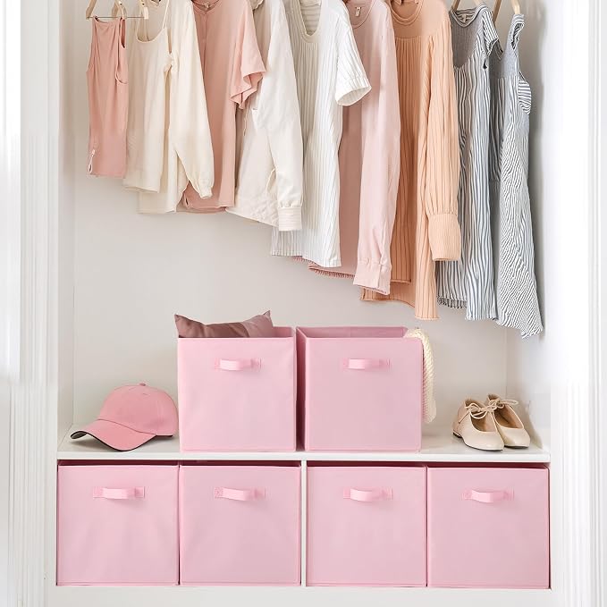 Cupic Cupid 13x13 Storage Cubes, 6 Pack Open Storage Bins with Handles, Storage Cube Organizer for Clothes and Toys, Collapsible Cube Bins for Closet, Shelves, Offices, Pink - Image 4