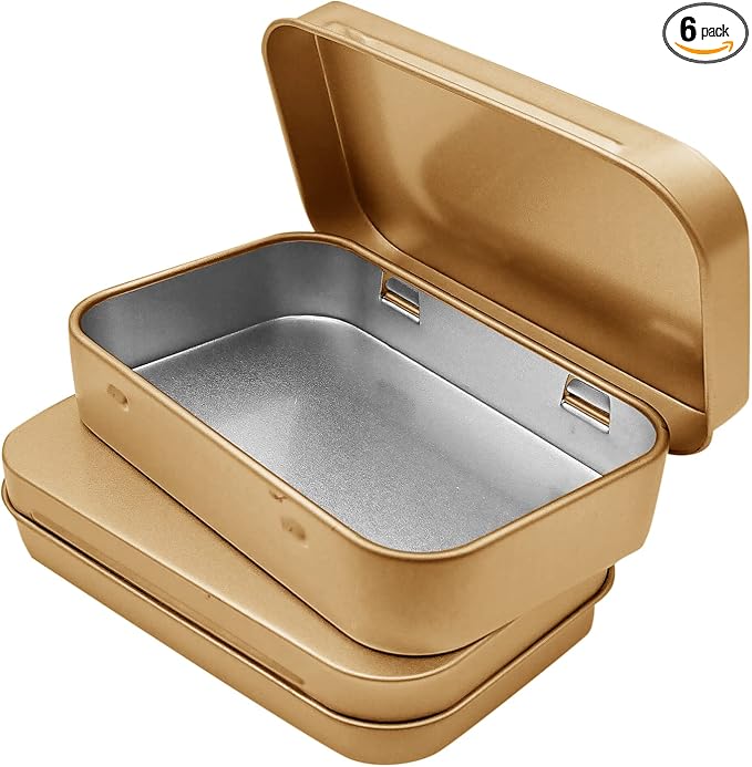 Hulless 6 Pcs Metal Hinged Tin Box Container Mini Portable Small Storage Container Kit with Lid for Home Storage 3.7 x 2.3 x 0.8 Inch, Gold by Hulless