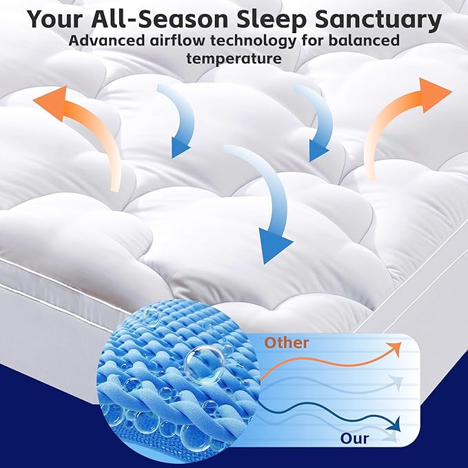 1 Inch Mattress Topper Full Size Pillow Top - Extra Thick Padded Mattress Pad & Protector, Breathable Fitted Deep Pocket 8-21, Ultra Soft & Supportive