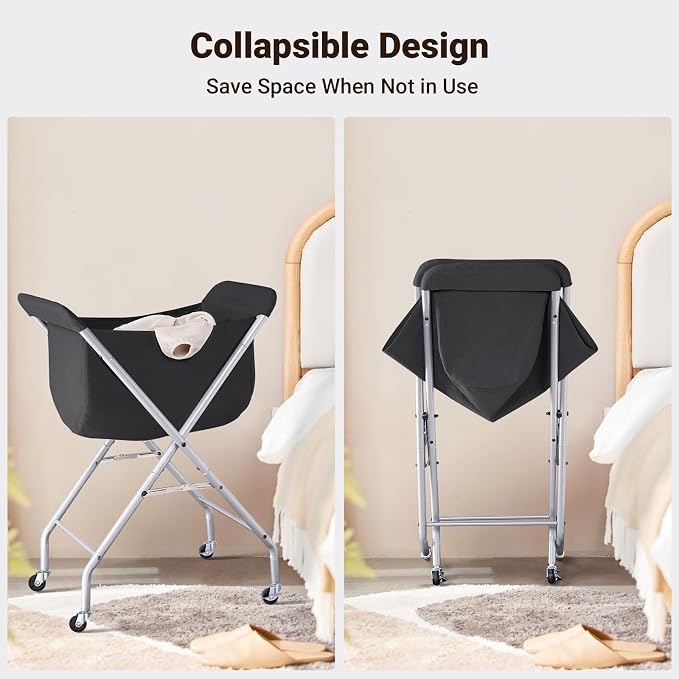 ELYKEN Laundry Cart with Wheels, 32”H Easy Rolling Laundry Hamper with Removable Liner Bag, Sturdy Metal Frame Clothes Basket with 4 Casters and 2 Brakes - Image 5