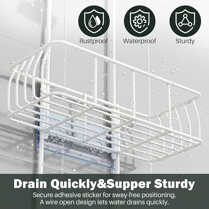 Epicano Shower Caddy Hanging, Anti-Swing Over Head Shower Caddy Rustproof with hooks for Towels, Sponge and more,White - Image 3