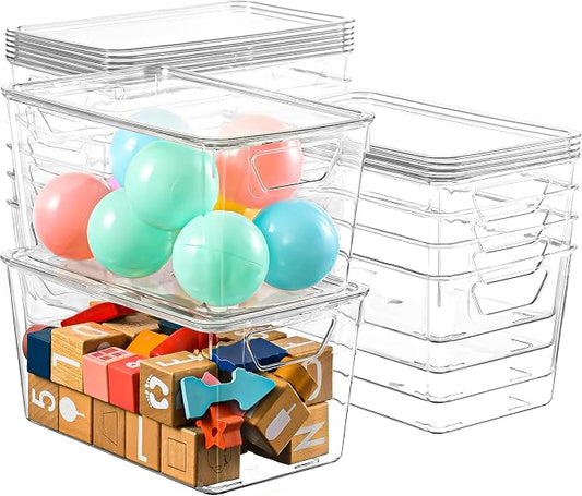 12 Pack Middle Stackable Storage Boxes for Storage and Organization, Clear Storage Bins with Lids, Plastic Storage Containers with Lids, Plastic Bins with Handles for Office, Bedroom, Study Room by Freebat