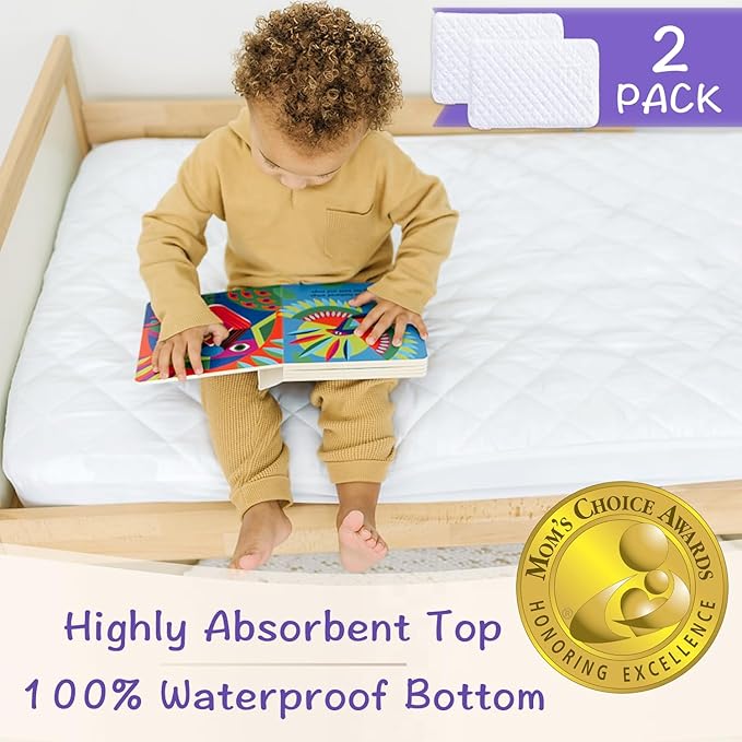 Crib Mattress Protector Pad 2 Pack - Waterproof & Noiseless, Ultra-Soft Breathable Mattress Cover for Baby Cribs and Toddler Beds, Highly Absorbent Fitted and Dryer Safe