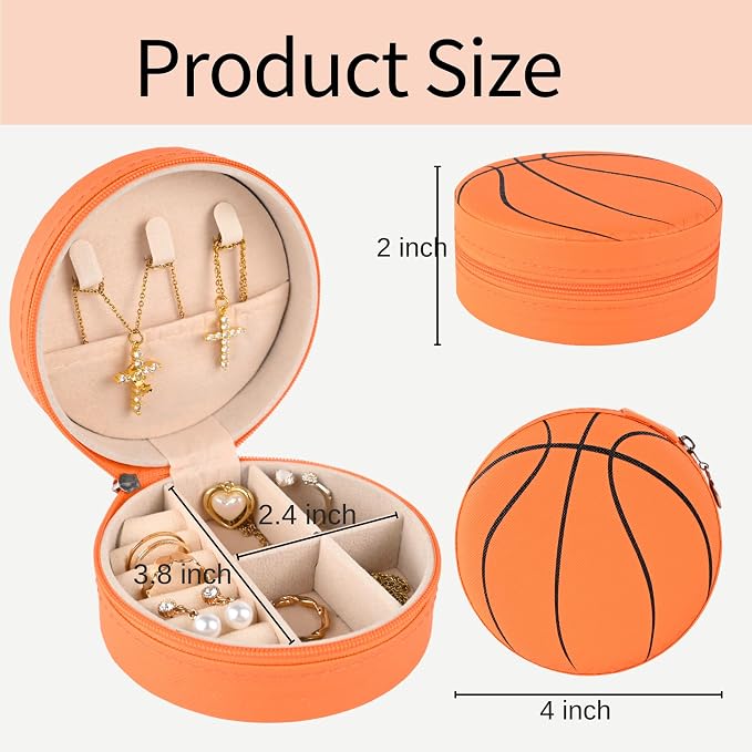 6 Packs Basketball Travel Jewelry Case Round Basketball Stuff Small Portable PU Leather Jewelry Box Organizer Storage Case for Team Athletes & Sports Enthusiasts Christmas Events & Milestones - Image 2