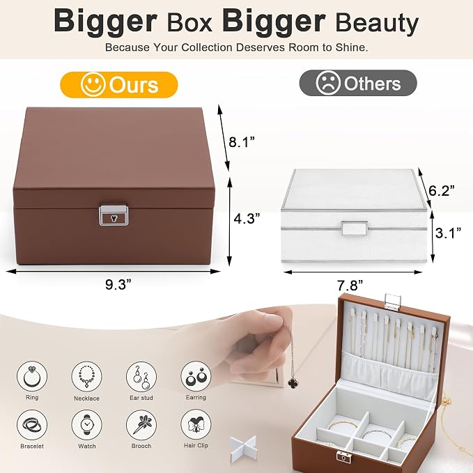 Jewelry Organizer Boxes for Women,Travel Jewelry Case, 2 Layers Removable Jewelry Box,Storage for Necklace, Bracelet, Earring,Rings,Jewelry Box Gifts for Women Girls - Image 2