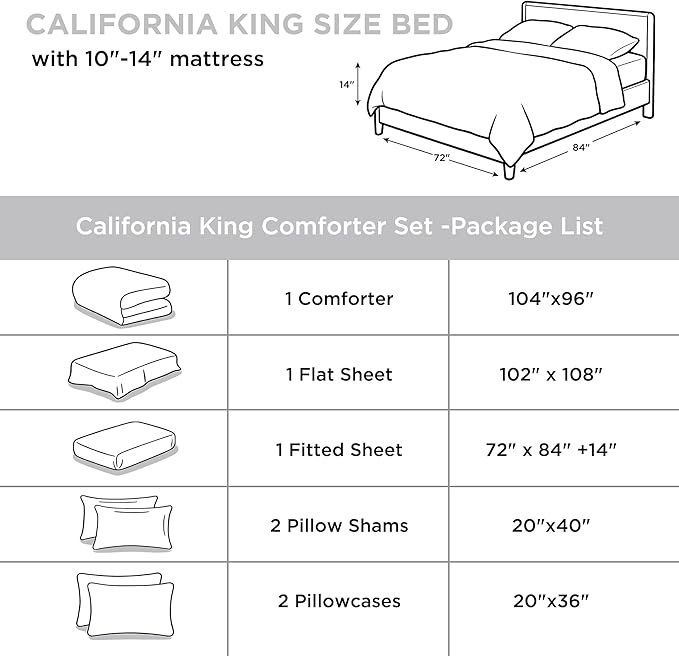 Andency Light Grey California King Comforter Set - 7 Pieces Gray Cal King Bedding Comforter Sets, Summer Plain Soft Lightweight Comforter with Fitted Sheets, Flat Sheets, Pillowcases & Shams