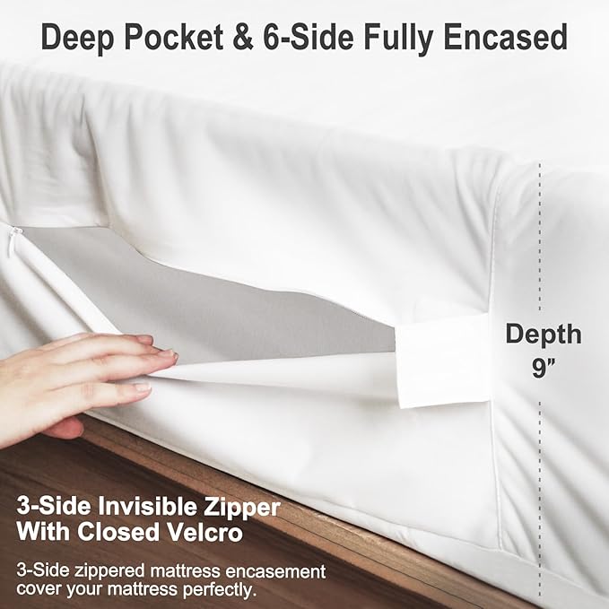 Dorm Twin XL Mattress Protector 39"x80" Zippered, Ptsuker 9 Inch Depth 6-Side Box Spring Encasement Cover,Breathable and Skin-Safe