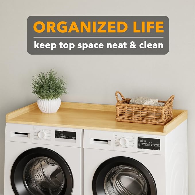 SpaceAid Washer Dryer Countertop, Laundry Wood Shelf Topper with Edge, 54" Width x 27.5" Depth Cover Guard Organizer for Washer and Dryer Laundry Hamper Counter Storage Organization (Maple Wood) - Image 5