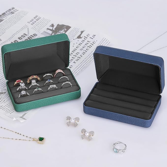 KUKUVR Velet Ring Storage Box, Travel Jewelry Case with 3 Slot Ring Display Organizer (Green) - Image 5