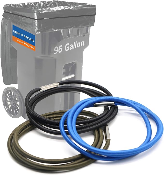 Trash Can Bands Set of 3, Fits 55, 65, 96 Gallon Trash Cans, Extra Large Rubber Bands for Big Garbage Can Bag, Durable Kitchen Trash Bag Bands, Heavy Duty Moving Bands in Black Blue, and Olive Green by Hongmed
