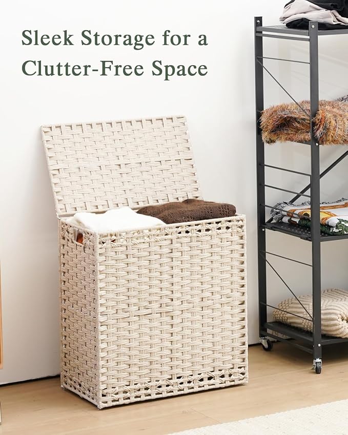 SETVSON Laundry Hamper with Lid Wicker Laundry Basket 112 L (29.6 Gal) Laundry Hampers Handwoven Rattan Clothes Hamper with Handles 3 Removable Liner Bag, 6 Mesh Bags for Bathroom Bedroom Light Khaki - Image 8