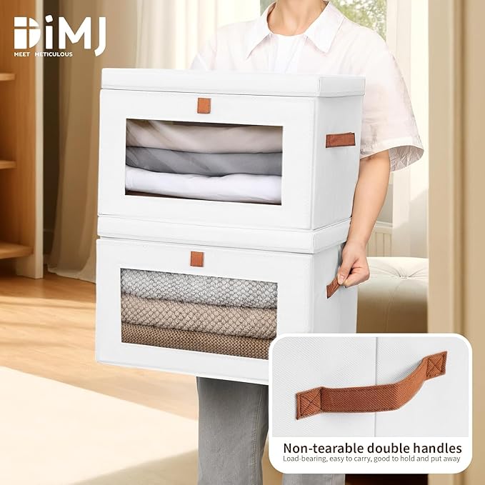 DIMJ Storage Bins with Lids - 5 Pack Large Fabric Closet Organizer with Window & Handles, Collapsible Decorative Storage Boxes for Shelves Under Bed, Books Clothes Blankets Sweaters Organization - Image 6