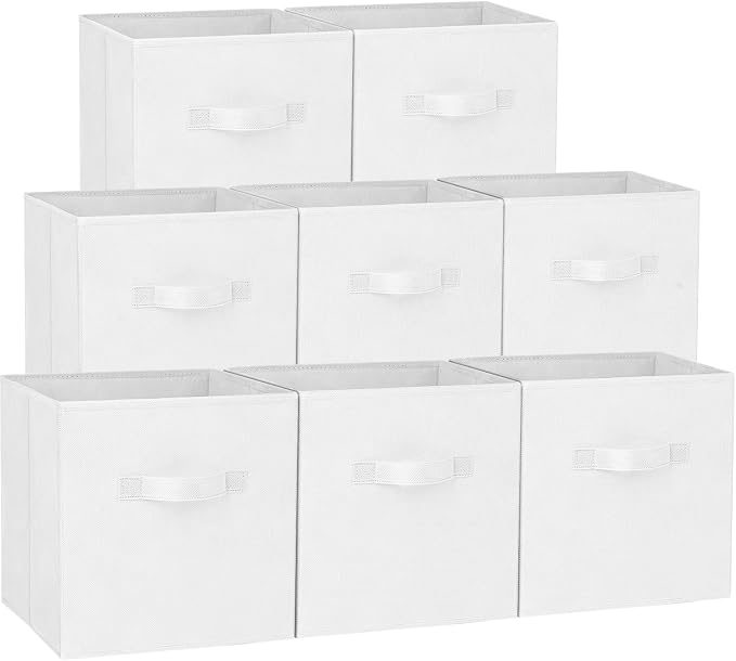 Criusia Storage Cubes - 13 Inch Heavy Duty Fabric Storage Bins for Shelves Closet Cube Organizer - 8 Pack Collapsible Cube Storage Bins Baskets for Clothes Blankets Toys - Nursery Organization (White) by Criusia