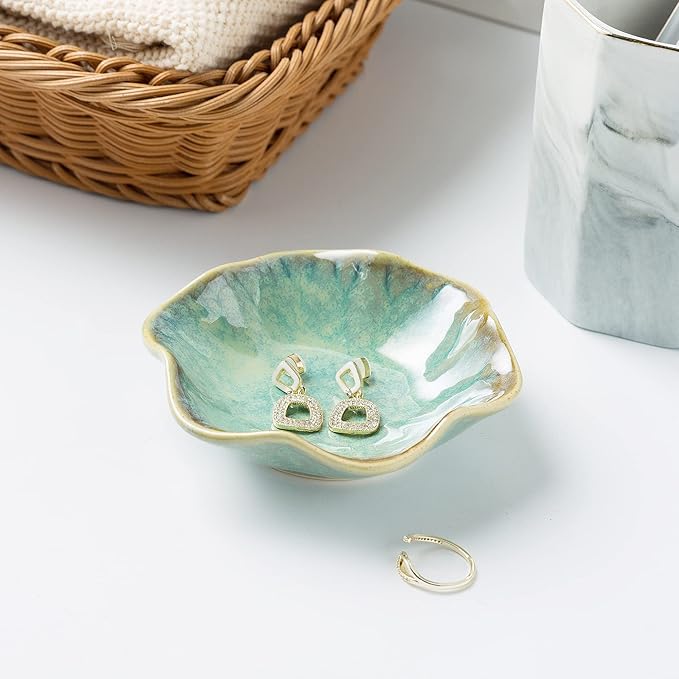 Jewelry Dish Tray, Ring Dish, Ceramic Trinket Tray, Key Bowl, Decorative Plate, for Friends Sisters Daughter Mother (Emerald Green) - Image 5