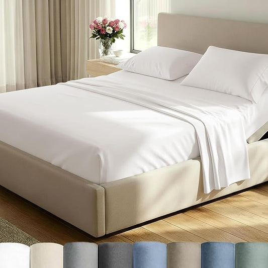 California Design Den Split King Sheet Set - 100% Cotton, Luxuriously Soft 600 Thread Count Sateen, King Size Sheets for Adjustable Bed - True Ivory