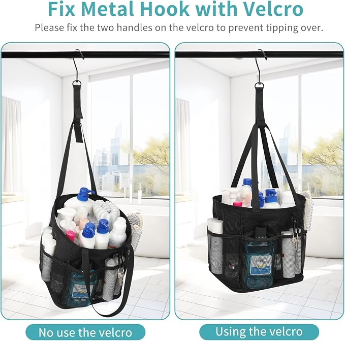 Mesh Shower Caddy Portable for College Dorm Room Essentials, Shower Tote Bag with Hanging Hook and Drawstring, Quick Dry Toiletry Bag with 6 Pockets for Bathroom, Swimming, Gym, Camping, Beach, Travel - Image 4