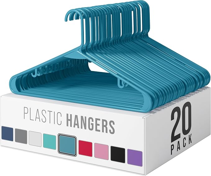 Plastic Hangers 20 Pack Blue - Clothes Hangers - Makes The Perfect Coat Hanger and General Space Saving Hangers for Closet and New Apartment Essentials - Percheros Ganchos para Colgar Ropa Hangars by Neaterize